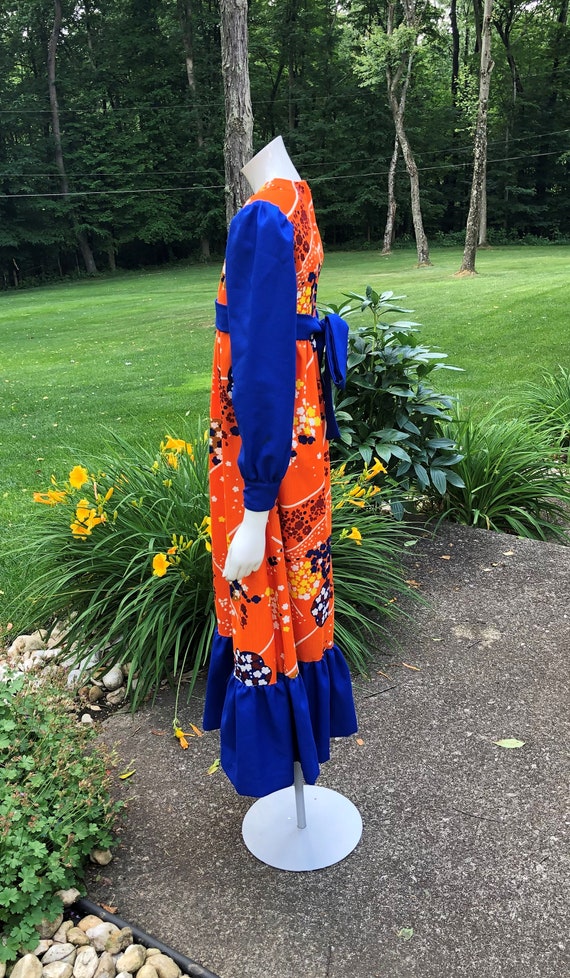 Gorgeous Trippy 70's Orange and Blue Maxi Dress - image 3