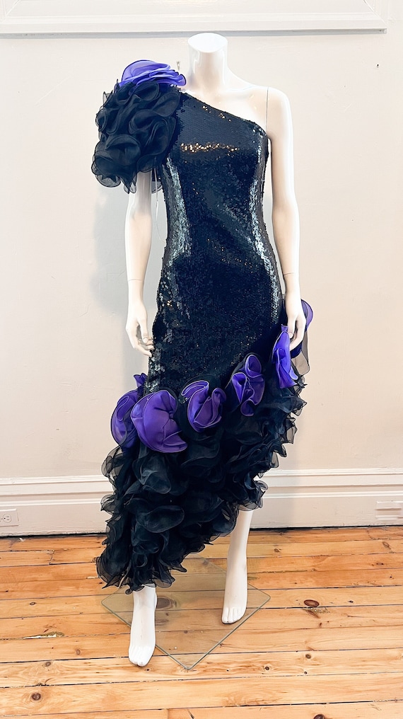 Vintage 1990's Black and Purple Sequin Asymmetrica