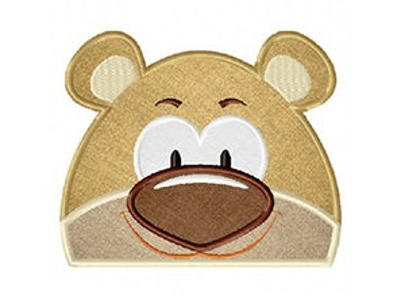 Peekaboo bear face machine embroidery design in applique and stitched