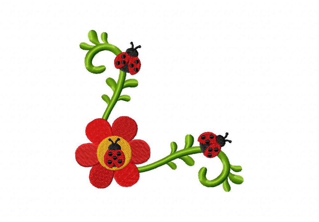 Ladybug Floral Flower Border Machine Embroidery Design Etsy