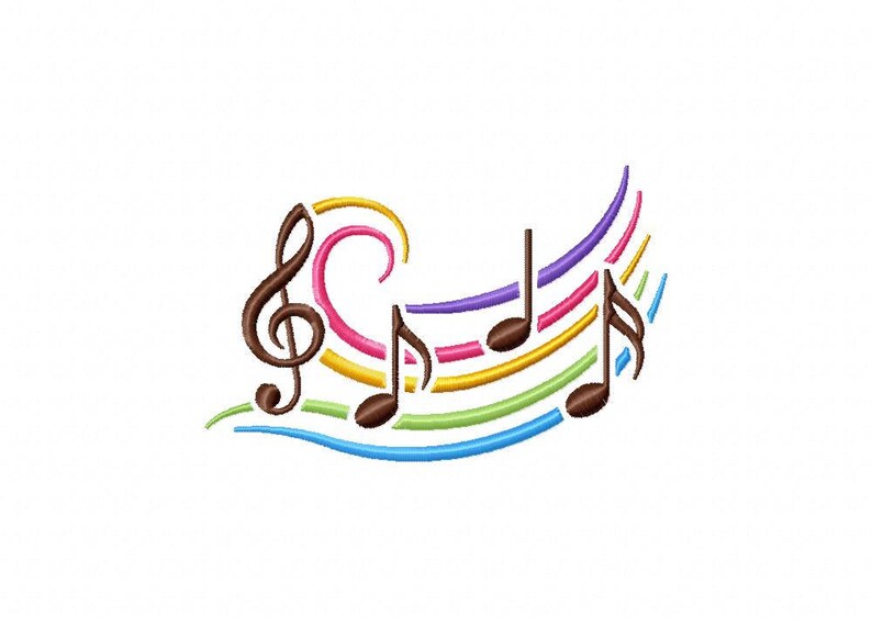 Rainbow musical notes music embroidery design Etsy