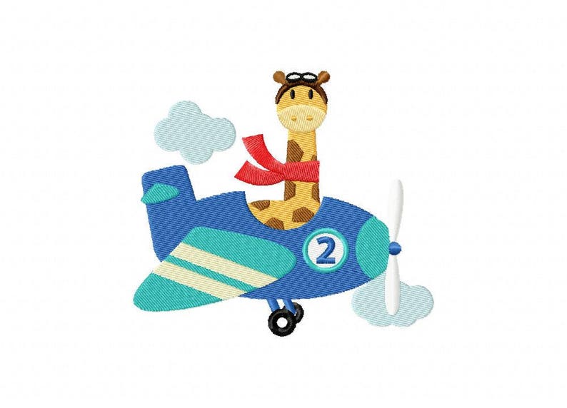Giraffe in airplane plane flying embroidery design Etsy