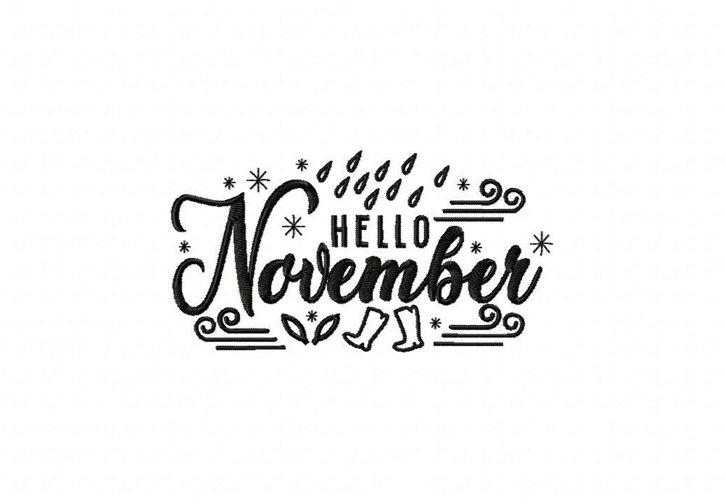 Hello November fall calendar month machine embroidery design | Etsy