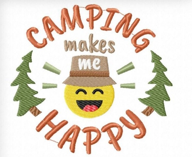Camping makes me happy camp emoji machine embroidery design Etsy