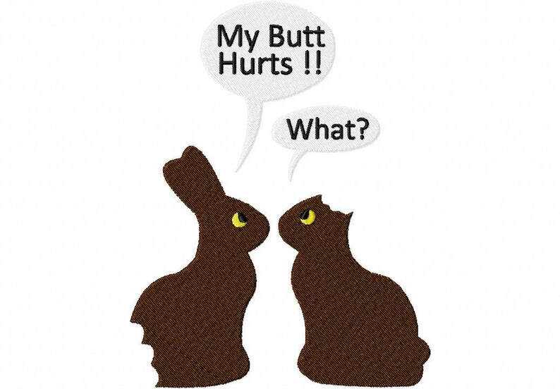 Easter rabbit butt hurts chocolate bunny ears machine image 0.