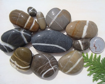 Striped Sea Stones - Wishing Stones - Craft Supplies - Decorative Stones - Italian Sea Pebbles - Rare Beach Finds - WS22