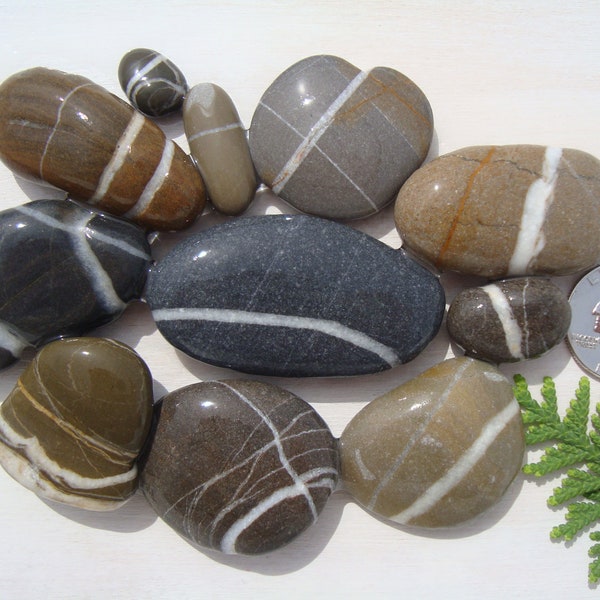 Striped Sea Stones - Wishing Stones - Craft Supplies - Decorative Stones - Italian Sea Pebbles - Rare Beach Finds - WS22