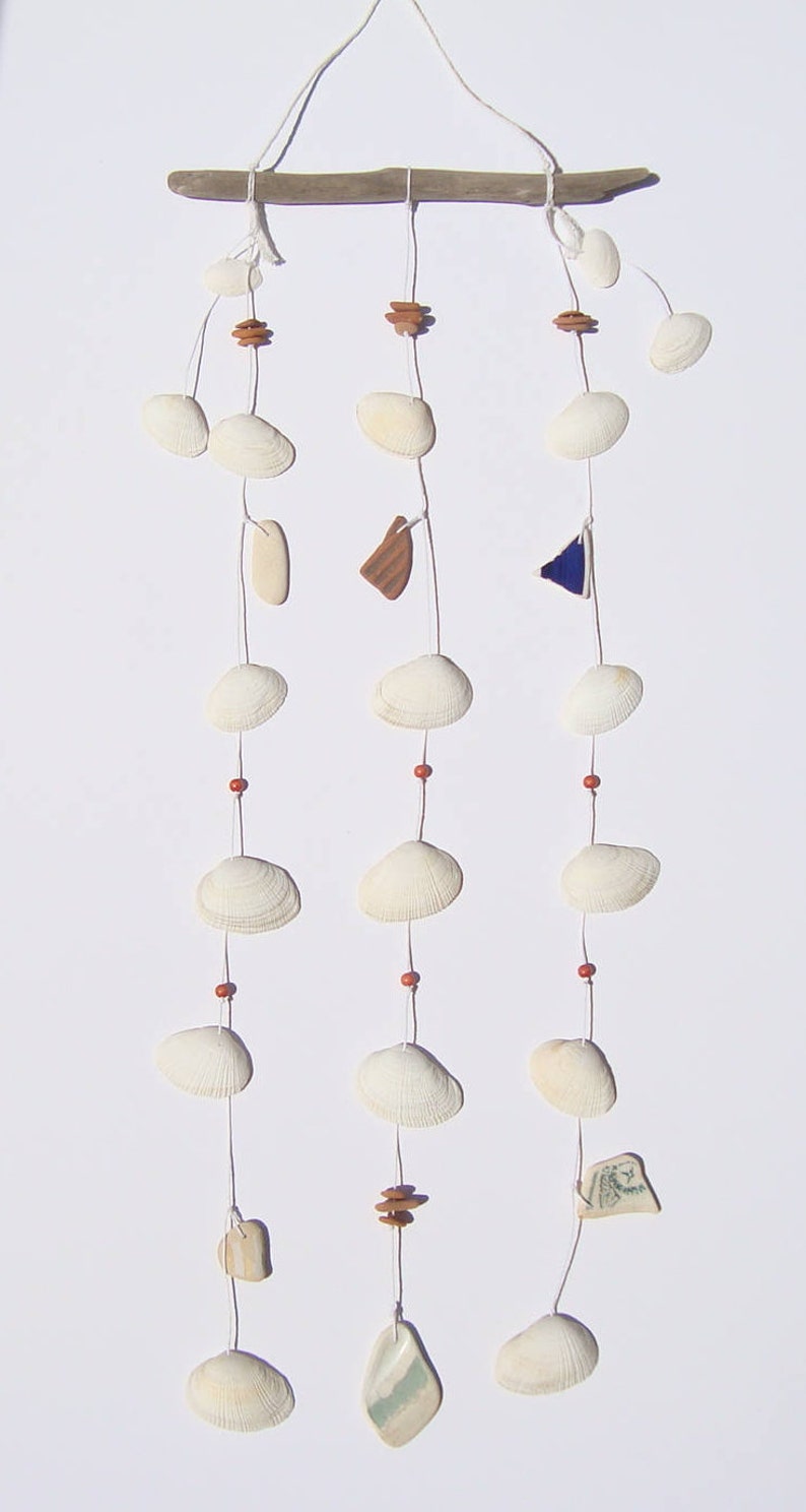 Wind Chimes-Sea Shell Mobile-Beach Wedding Decor-Sun Catcher-Nautical Style-White Sea Shells
