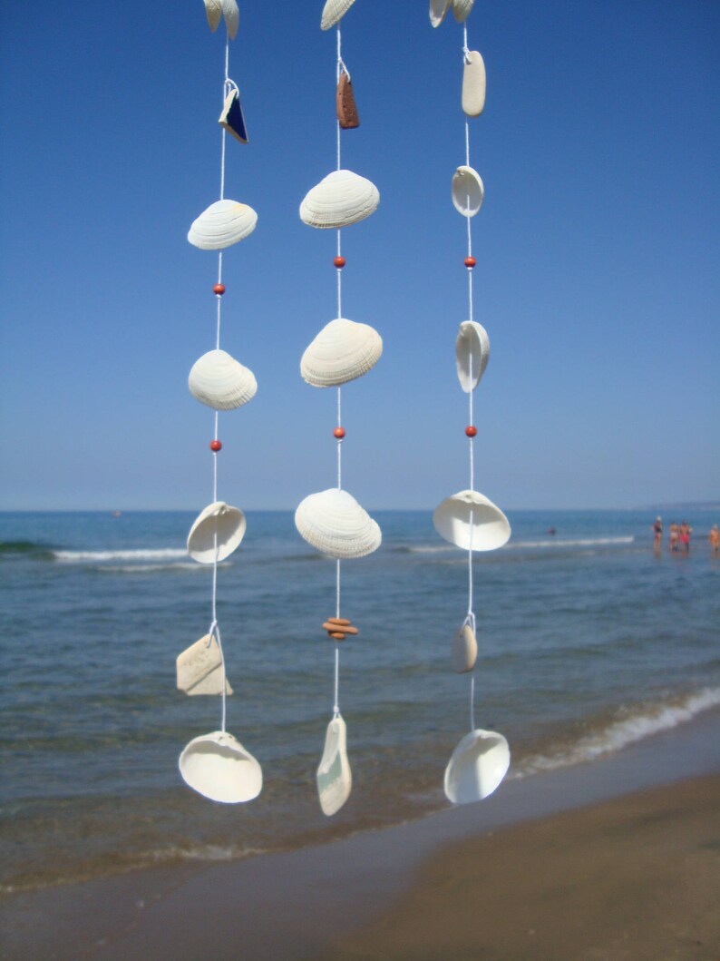 Wind Chimes-Sea Shell Mobile-Beach Wedding Decor-Sun Catcher-Nautical Style-White Sea Shells