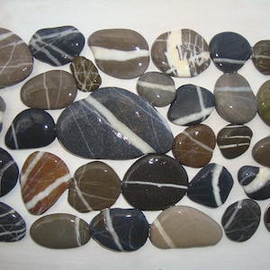 Striped Sea Stones - Large Lot - Mosaic Supplies - Wishing Stones - Flat Sea Pebbles - WS51