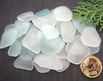 White/Seafoam Sea Glass, 35 pcs - Bulk Sea Glass - Craft SG - Sea Glass Art Supplies - Authentic - Surf Tumbled