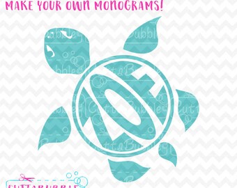 Marco de monograma de tortuga + alfabeto circular - archivo de corte SVG + PNG + DXF para cameo de silhouette, Cricut, etc.