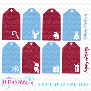 Christmas gift tags, holiday gift tags -  SVG cut file + PNG + DXF for Silhouette cameo, Cricut etc.