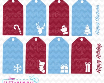 Etiquetas de regalo de Navidad, etiquetas de regalo de vacaciones - SVG cut file + PNG + DXF para silhouette cameo, Cricut, etc.