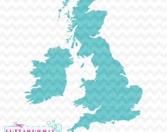 Mapa de UK o mapa de Bretaña - SVG corte archivo PNG + Dxf para el camafeo de silueta, Cricut etc..
