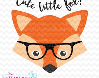 Gafas usa del pequeño zorro lindos - SVG Fox lindo cortan archivo PNG + DXF para camafeo de silueta, etc. de Cricut.