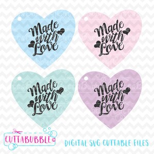 Herz Tags Made with Love - SVG Datei + PNG + DXF für Silhouette Cameo, Cricut usw. geschnitten.