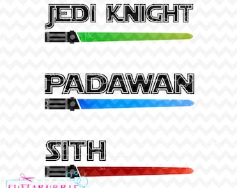 Sables de luz de Star Wars con el Caballero Jedi, Padawan y Sith - SVG corta archivo PNG + DXF para camafeo de silueta, Cricut etcetera.