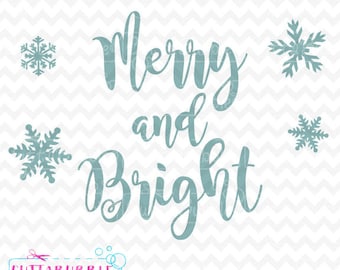 Alegre y brillante los copos de nieve - Navidad SVG cortan archivo PNG + DXF para el camafeo de silueta, Cricut etcetera.