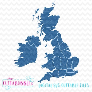 UK-Karte mit Landkreisen - schneiden SVG Datei + PNG + Dxf für Silhouette Cameo, Cricut etc..