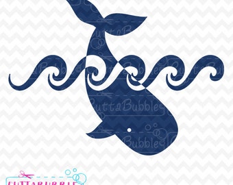 Olas de mar y ballenas - SVG corte archivo PNG + DXF para el camafeo de silueta, etc. de Cricut.