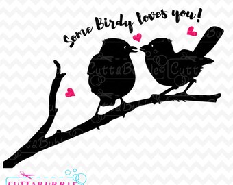 Pájaros del amor - SVG corte archivo PNG + DXF para el camafeo de silueta, Cricut etcetera.
