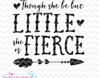 Aunque ella sea poco ella es feroz cita - SVG corta archivo PNG + DXF para camafeo de silueta, etc. de Cricut.