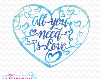 Todo lo que necesitas es amor de diseño de lujo - SVG corta archivo PNG + DXF para camafeo de silueta, etc. de Cricut.