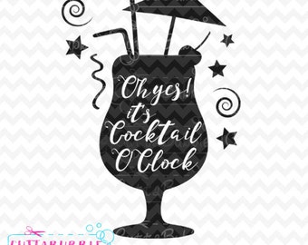 Es el cóctel o reloj - SVG corta archivo PNG + DXF para camafeo de silueta, etc. de Cricut.