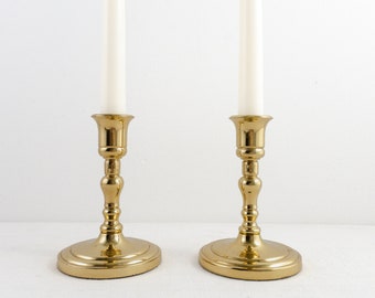 PartyLite Bellaire Solid Brass Candlestick Pair, Vintage Lacquered Brass Candle Holders