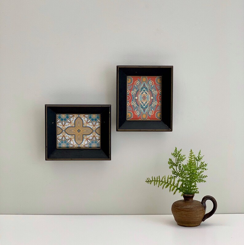 Pair Of Vintage Deep Well Wood Picture Frames Set Two Small Black Painted Wooden With Glass Wall Decor