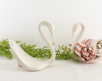 Vintage Modern Ceramic Swan Towel Holder, Bathroom Decor Off-White Swan Figurine