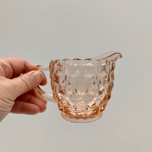 Pink Jeannette Glass Creamer and Sugar Set, Cube Pattern image 3