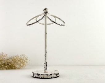 Vintage Chippy White Tabletop Towel Holder Stand, Bathroom Countertop Towel Rings, Shabby Chic Decor