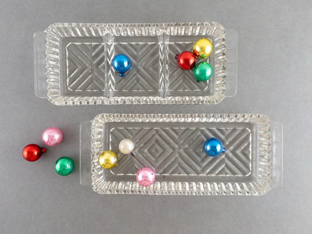 Vintage Set of Pressed Glass Rectangular Trays Small Clear Etsy