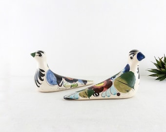 Pair of Mexican Tonala Birds, Vintage Tonala Mexico Pottery Bird with Long Tail, Southwestern Decor