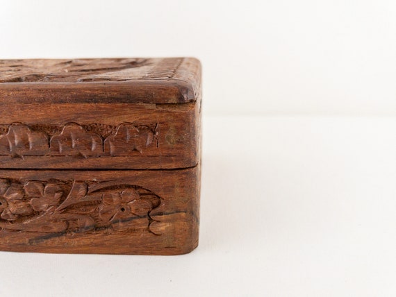 Vintage Carved Wood Box, Hand Carved Sheesham Woo… - image 3