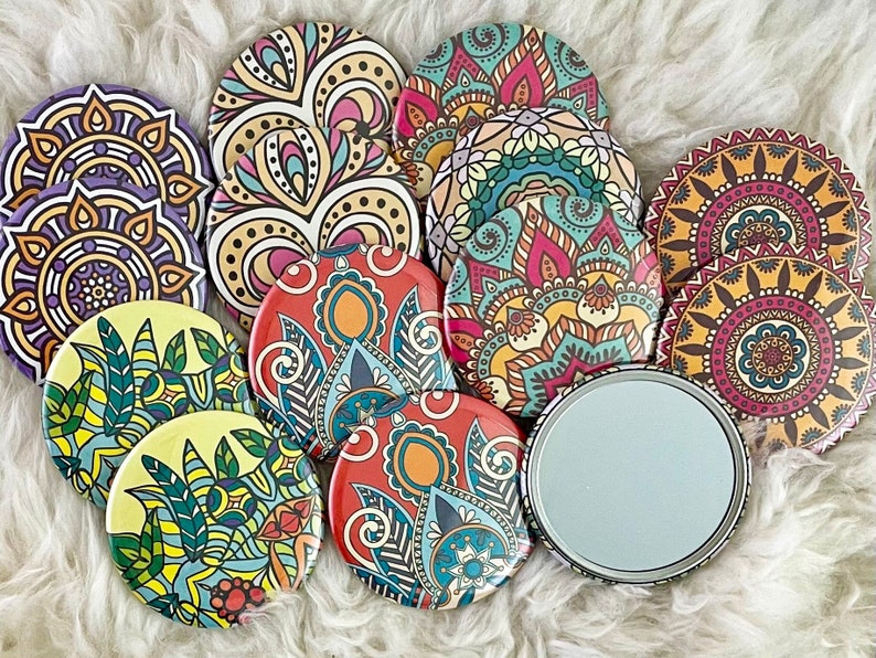 Handmade Pocket Mirror, Round Hand Held Mirror for Purse or Wallet, Women's and Girl's Small Gift, Under 10 Dollar Birthday Gift image 2