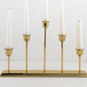 PartyLite Quinette Brass Candlabara, Vintage 5 Arm Candlestick Holder Lacquered Brass image 1