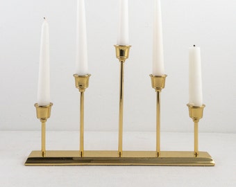 PartyLite Quinette Brass Candlabara, Vintage 5 Arm Candlestick Holder Lacquered Brass