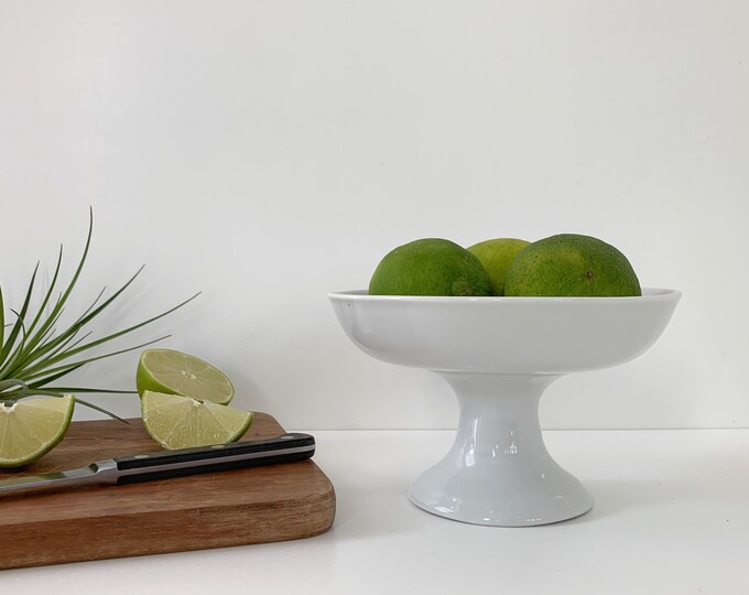 White Ironstone Compote Bowl Creamy White Ceramic Pedestal Etsy