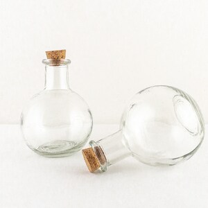 Round Glass Bottles With Cork Stoppers, Set of 2, Holds 7 Ounces 