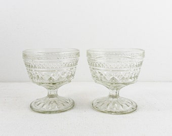 Set of 2 Anchor Hocking Wexford Champagne/Tall Sherbet Glasses, Clear Pressed Glass Dessert Cups, Ice Cream Bowls, Stemmed Glasses