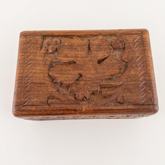 Vintage Carved Wood Box, Hand Carved Sheesham Woo… - image 4