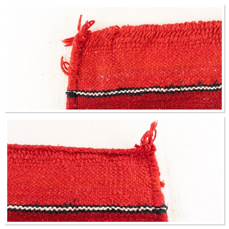 Vintage Wool Moroccan Berber Kilim Rug, Handmade Red Morocco Rug, Woven Wall Hanging image 3