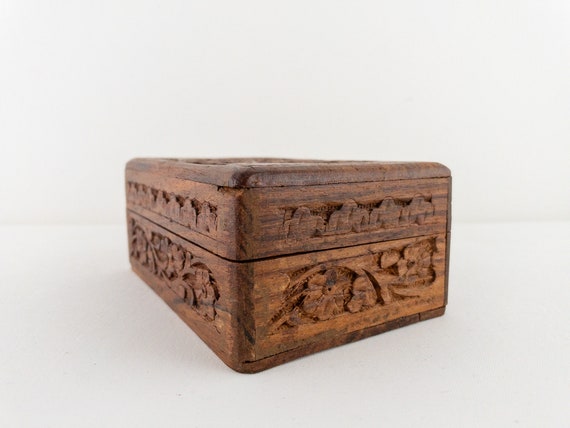 Vintage Carved Wood Box, Hand Carved Sheesham Woo… - image 5