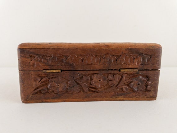 Vintage Carved Wood Box, Hand Carved Sheesham Woo… - image 7
