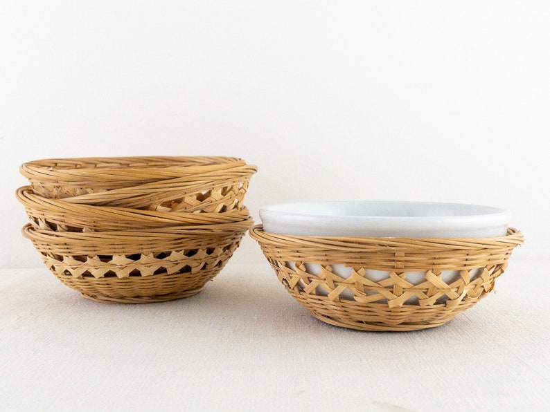Vintage Set of 5 Small Wicker Baskets Wicker Bowl Holders Etsy
