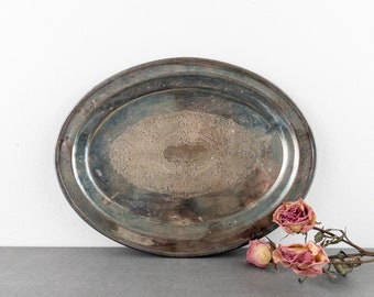 Small Oval Silverplate Tray with Patina, Vanity Tray, Valet Tray, Jewelry Holder, Vintage Serveware