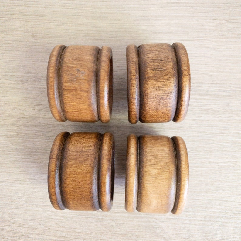 Vintage Wood Napkin Ring Set Set of 4 Brown Wooden Napkin Rings Holders image 3